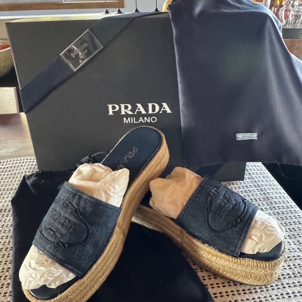 Prada Denim Espadrille’s- Excellent Condition-Dark Blue Denim